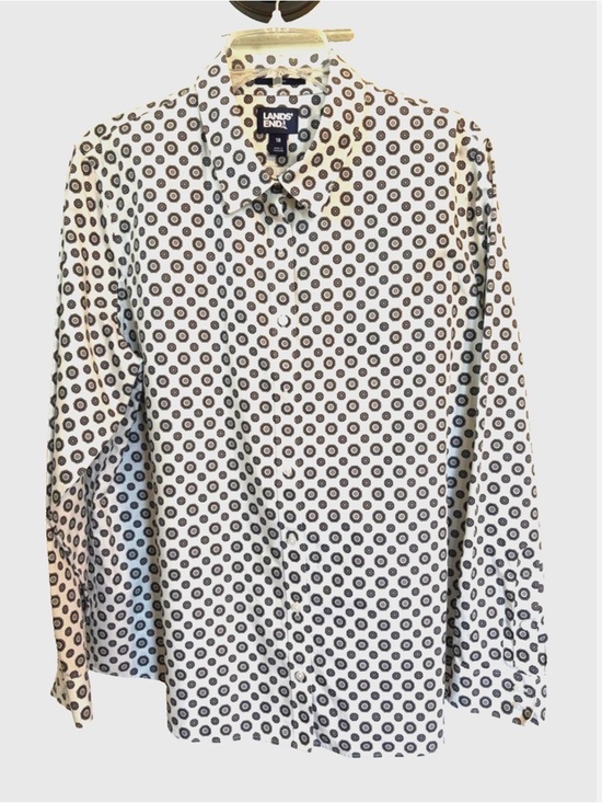 Lands' End Tops - Lands’ End No Iron Button Front Shirt Women’s 18 Black White Geometric
